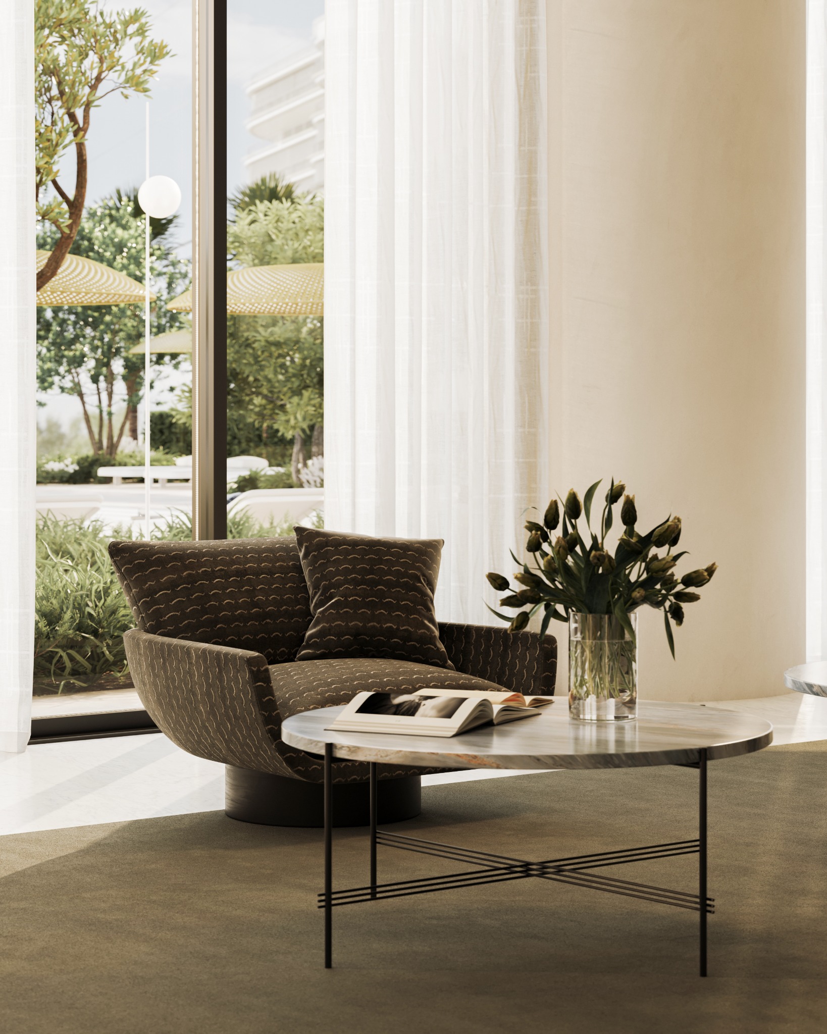 LA Onni sunlit seating area