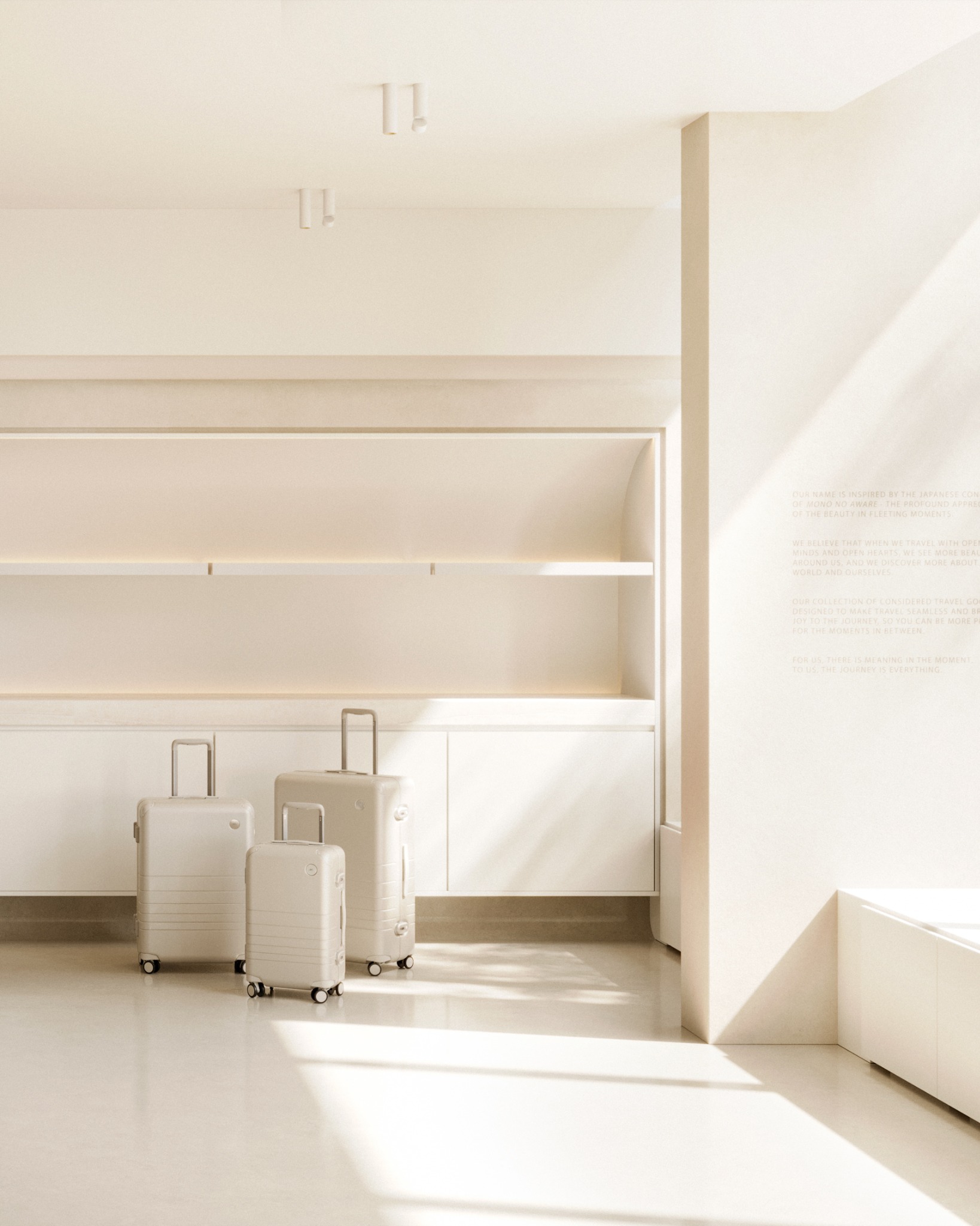 Luggage display in the Monos Ossington store