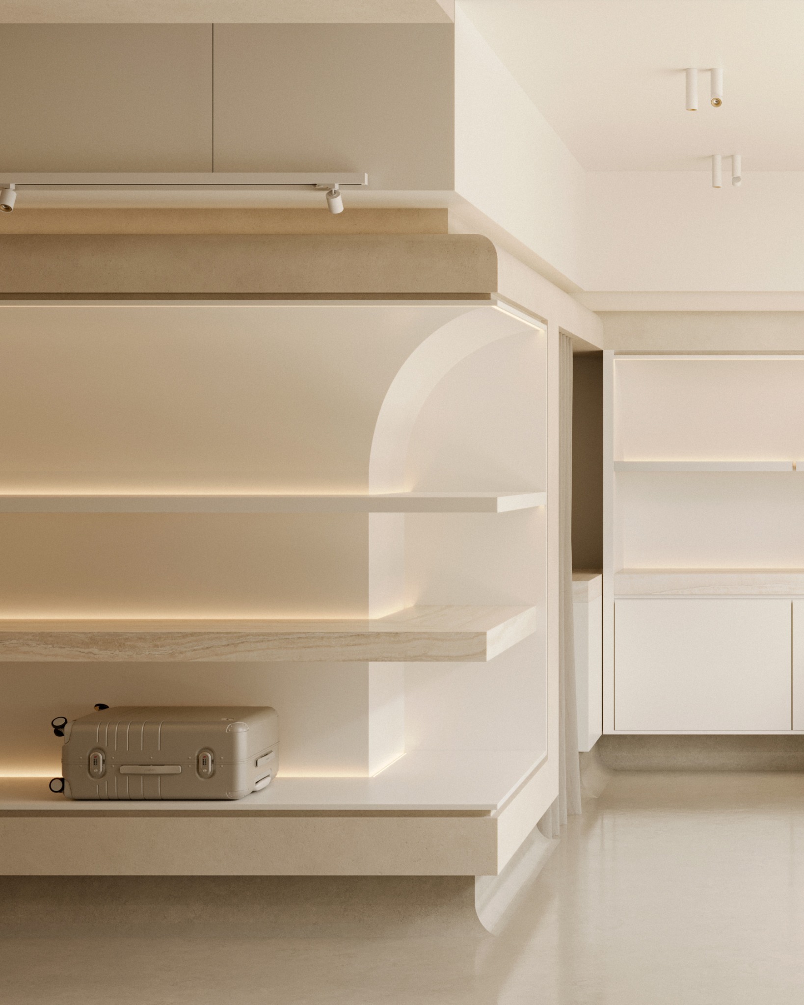 Sculpted shelving detail at Monos Ossington